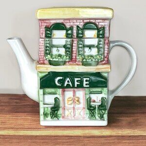 Vintage Main Street Cafe Store Front Ceramic Teapot Functional Art Collectible